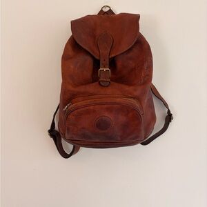 Distressed Cognac Leather Backpack
